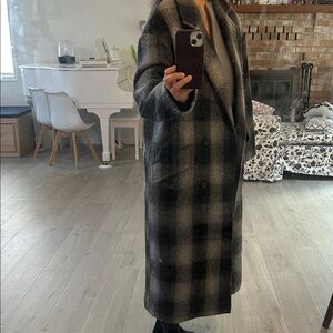 Plaid 100% Wool Long Coat